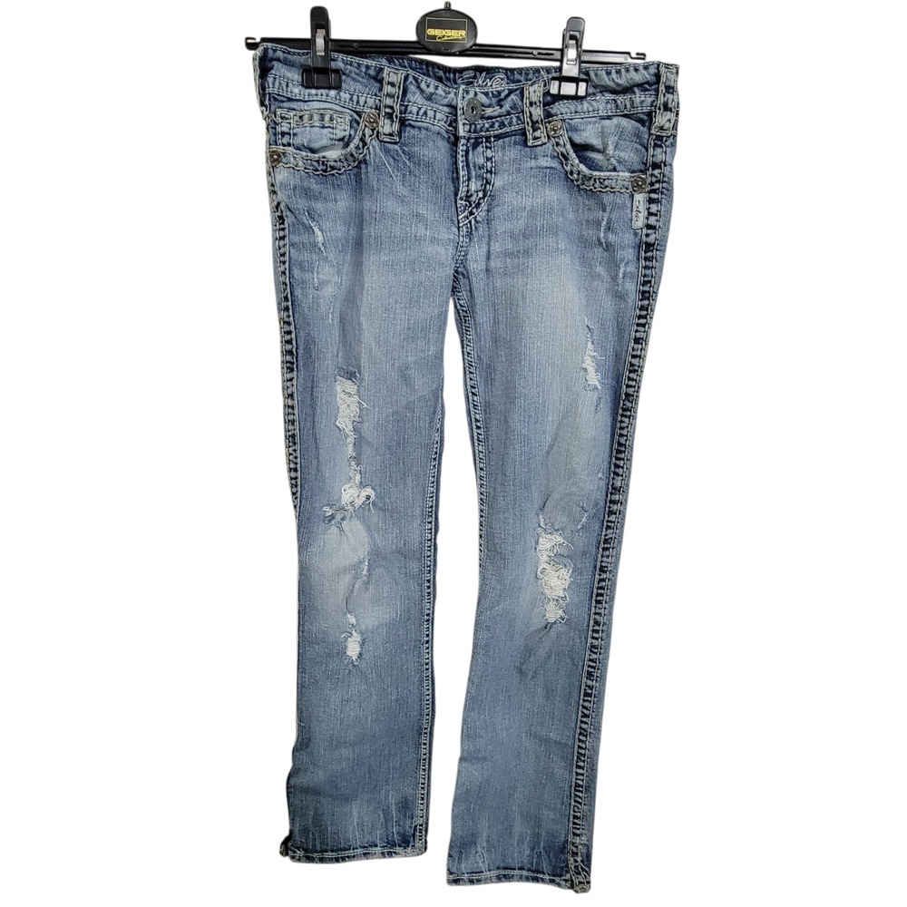 Silver Jeans McKenzie Womens 32x32 Blue Boot Cut Distressed Flap Pocket Y2K